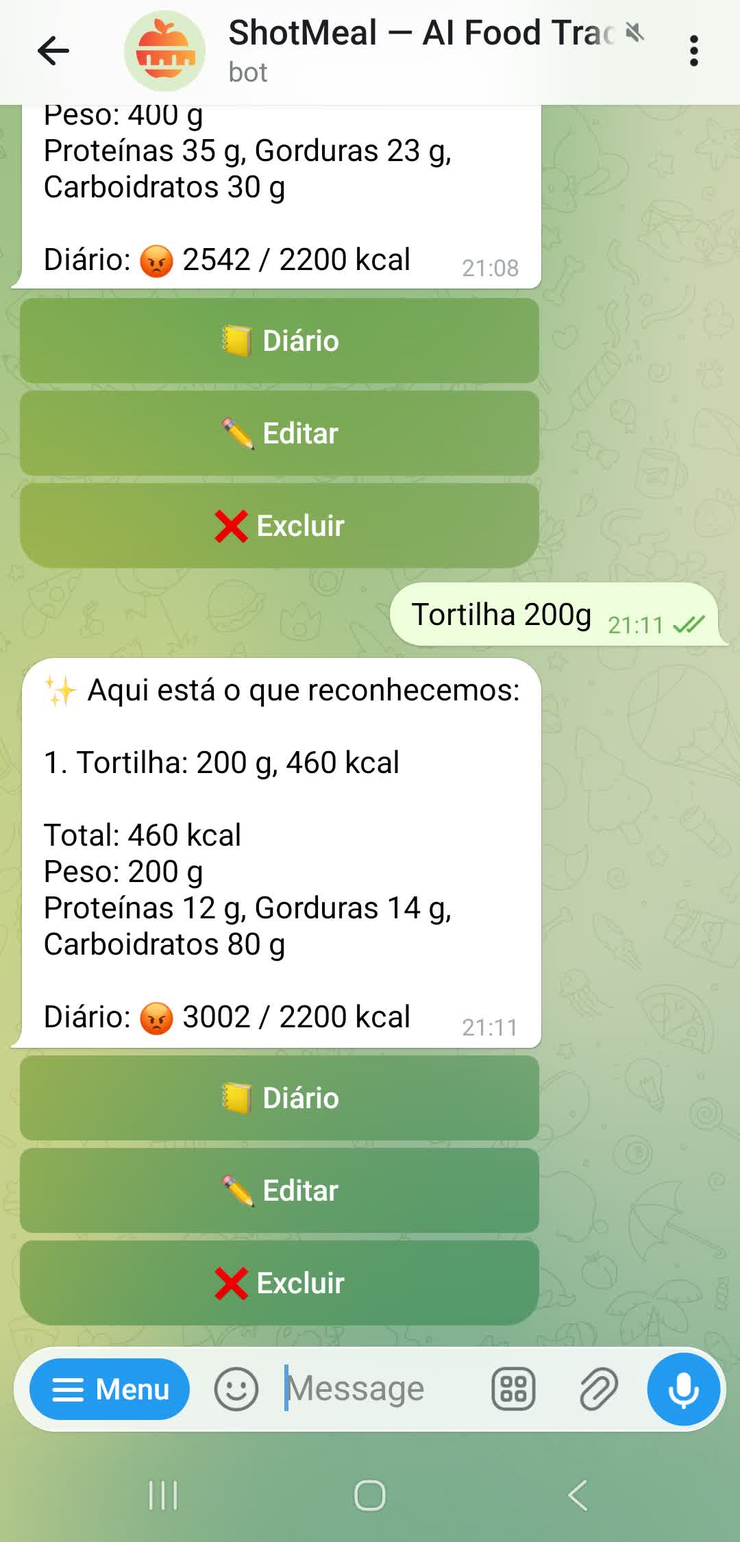 Reconhecimento de calorias por descricao de texto